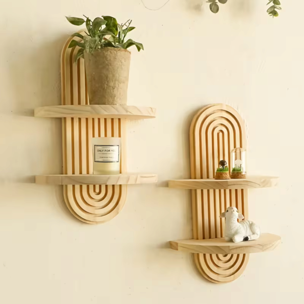 Prateleira de Parede Suspensa em Madeira Pinus – Ideal para Plantas, Velas e Itens Decorativos com Toque Natural