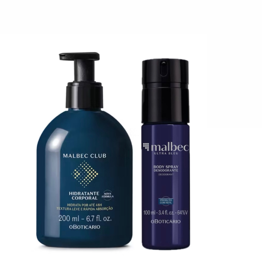 kit Malbec Presente: Loção Hidratante Corporal Club 200ml + Body Spray Ultra Bleu 100ml