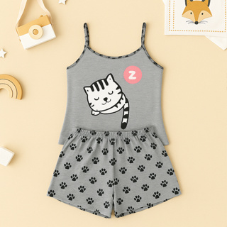 Baby Doll Gatinho Cinza Malha Premium Pijama Feminino Adulto Short e Alça Fina Verao Confortavel em Oferta na Shopee