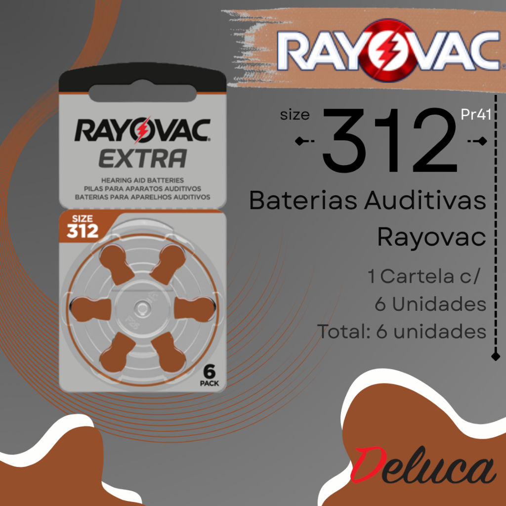 Auditiva Rayovac 312 / PR 41  para aparelhos auditivos 1CARTELA