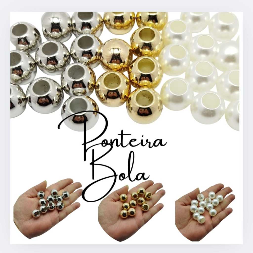 Ponteira Bola, Dourada, Prateada e Perolada, 16/17,5mm, Ideal para Macramê, Bolsa,Chaveiros. em Oferta na Shopee
