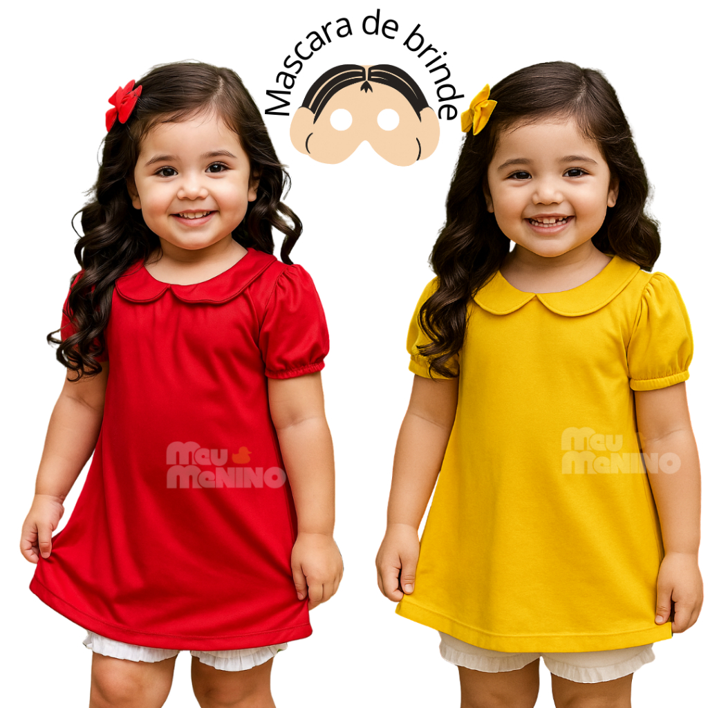Fantasia Infantil Mônica Turma da Mônica Com Mascara Carnaval Menina em Oferta na Shopee