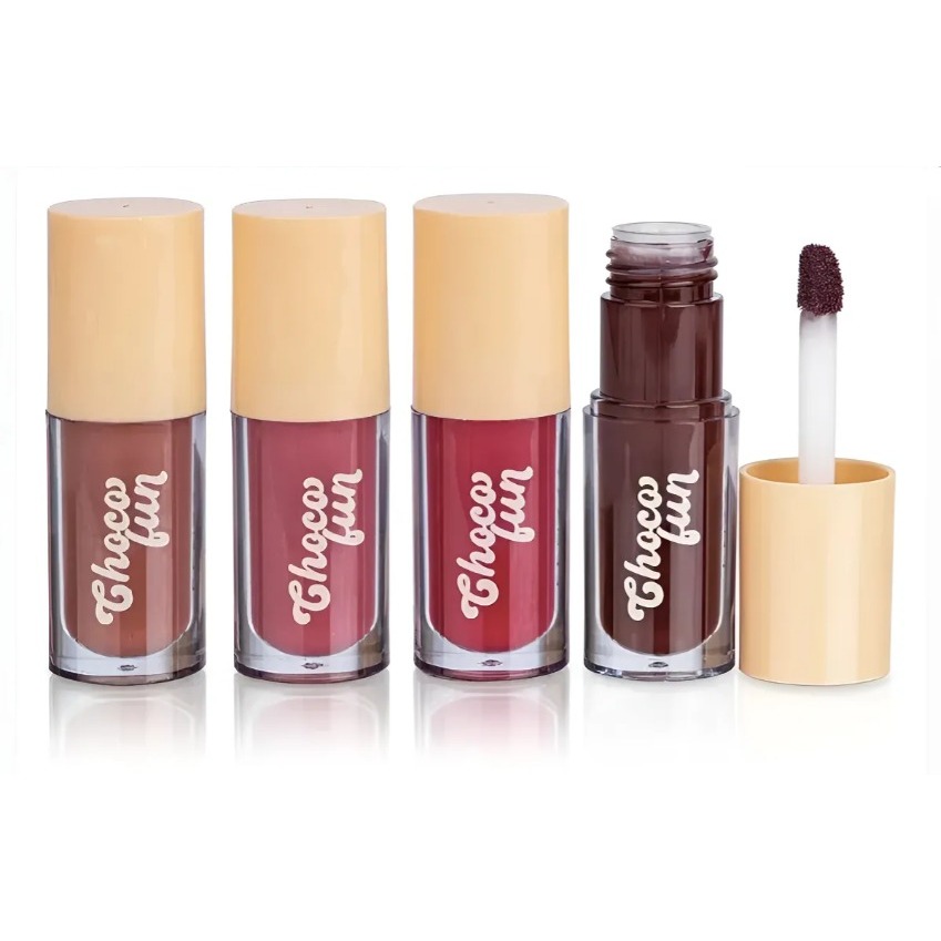 LIP TINT FENZZA CHOCO FUN GLOSS LABIAL BROWNIE SENSAÇÃO CAMAFEU COOKIE FONDUE AU LAT GANACHE FLAN 4,5 ML