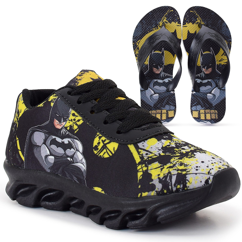 Kit Tênis Infantil Batman Menino Casual + Chinelo Infantil em Oferta na Shopee