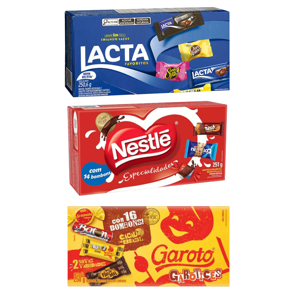 Kit Com 3 Caixas de Bombons Lacta/Garoto/Nestlé 220g em Oferta na Shopee