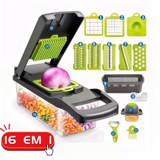 Fatiador de Legumes 16 em 1 Cortador Ralador Picador Multifuncional Cozinha com Lâminas Inoxidável em Oferta na Shopee