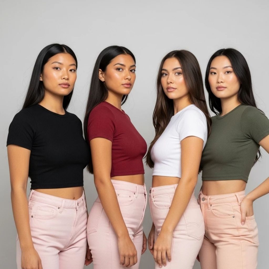 KIT Com 4 Cropped Feminino Ribana com Manga – Blusa Justa Canelada Estilosa e Confortável