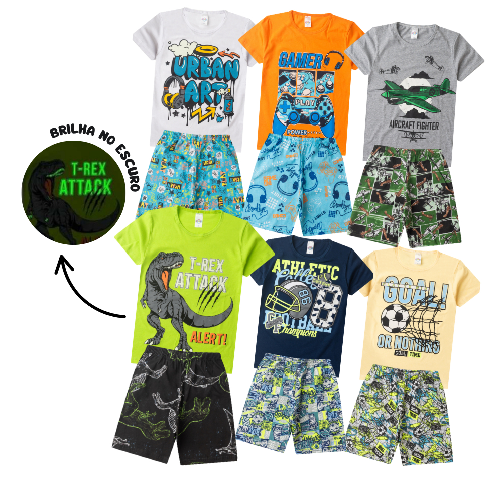 Conjunto Pijama Algodão Verão Juvenil MENINO 10 ao 16 Brilha no Escuro