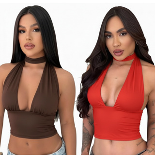 Top Cropped Amarraçao No Pescoço Frente Única Multi Forma Decote Moda Gringa Decotado Suplex Premium|Sexy|Elegante em Oferta na Shopee