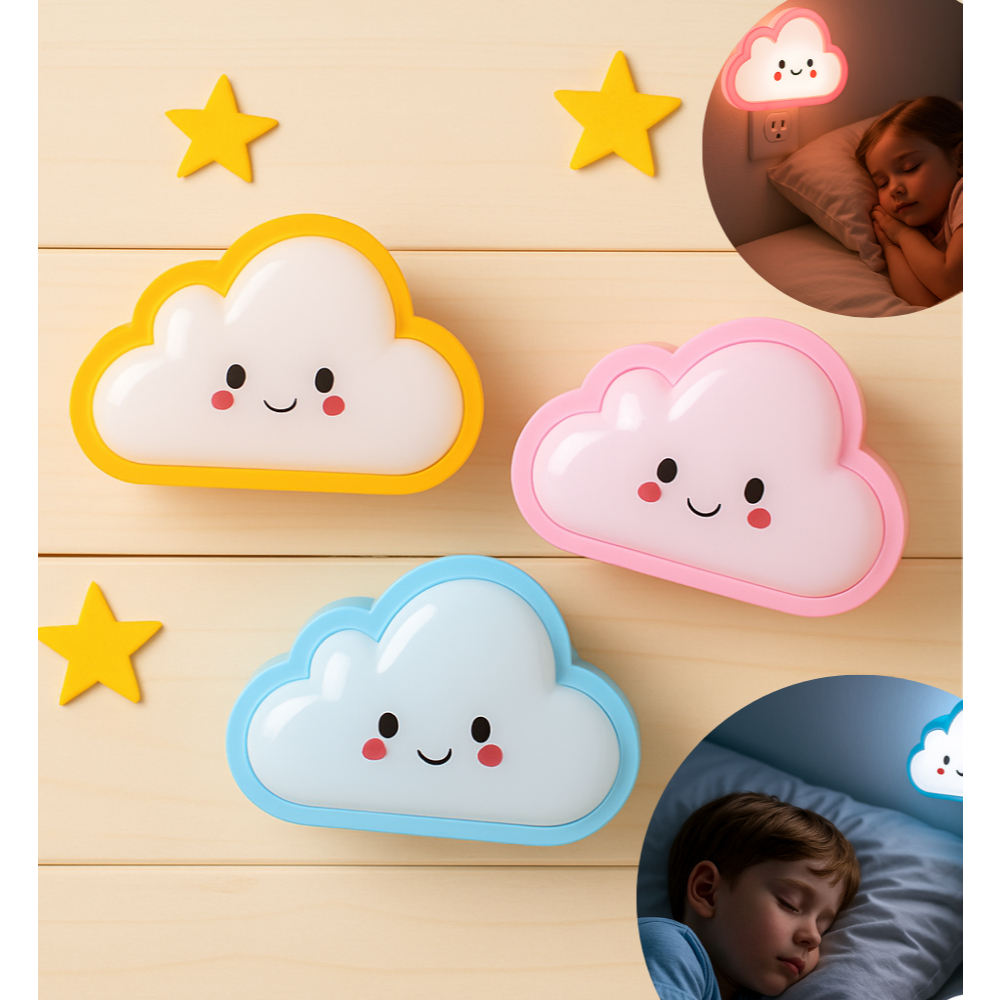 Mini Luminária Luz Tomada Led Infantil Nuvem Colorida Quarto Bebê Noturna
