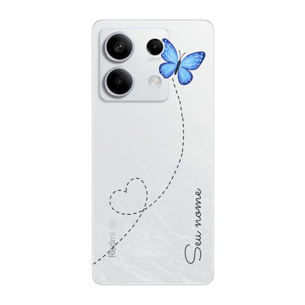 Capinha para Xiaomi RedMi Note 13 5G Anti Impacto Personalizada - Traços e borboleta com nome e fundo transparente em Oferta na Shopee