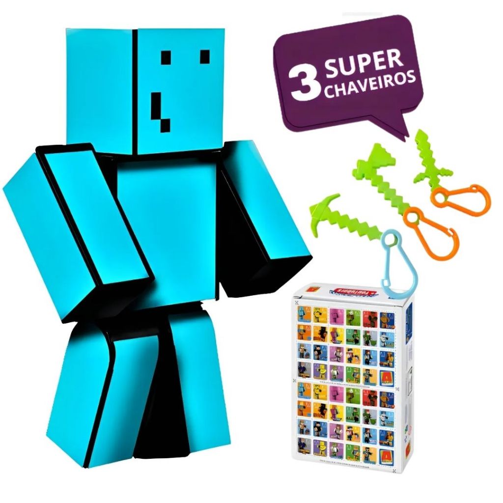 Boneco Articulado Minecraft Problem com 3 Chaveiros