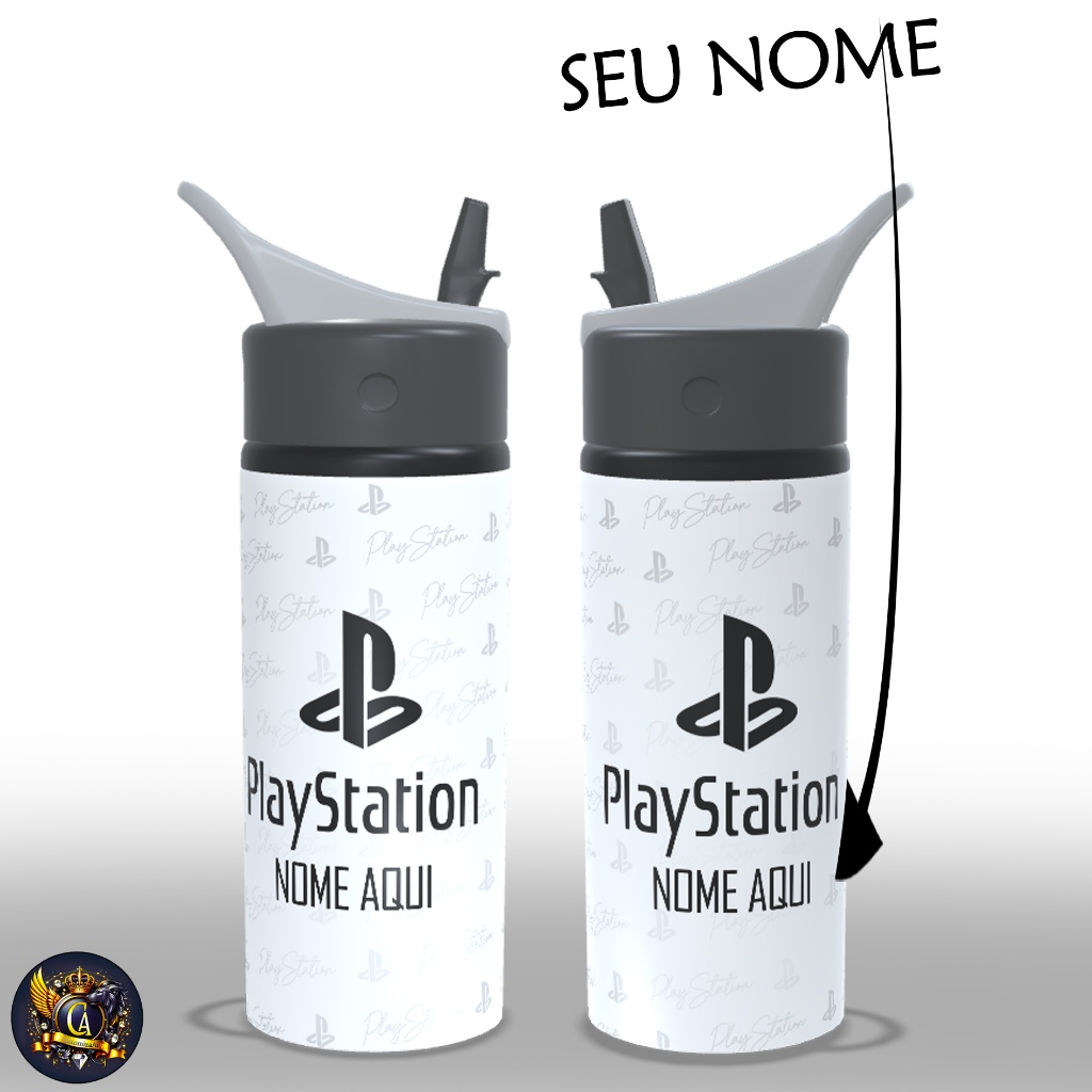 Garrafa Squeeze Gamer Playstation Com Nome Personalizado - Alumínio 600ml em Oferta na Shopee