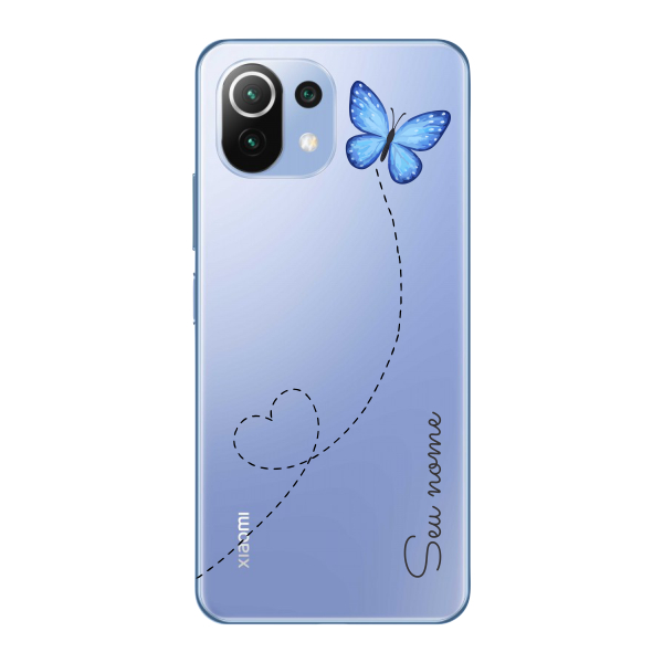 Capinha para Xiaomi Mi 11 Lite Anti Impacto Personalizada - Traços e borboleta com nome e fundo transparente em Oferta na Shopee