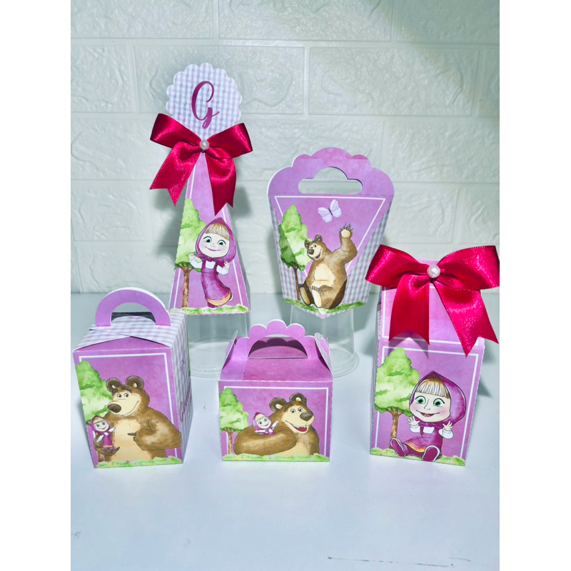 Kit caixinhas Personalizadas Marsha e o Urso PEGUE E MONTE - Lembrancinhas para Aniversário - Caixinha Personalizadas