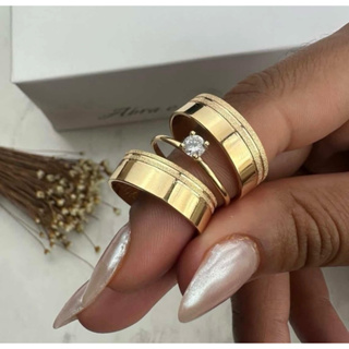 Par de Alianças Moedas Antigas 8MM 2 Frisos Jateados + Anel e Gravação em Oferta na Shopee