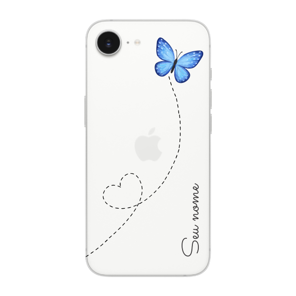 Capinha para iPhone 16e Anti Impacto Personalizada - Traços e borboleta com nome e fundo transparente