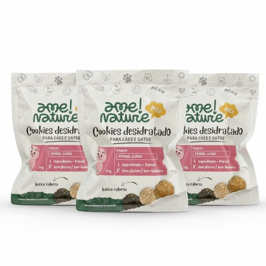 3 Petiscos 100% Natural Sabor Pernil Suíno Desidratado com 20 gr cada para Cães e gatos Ame Nature