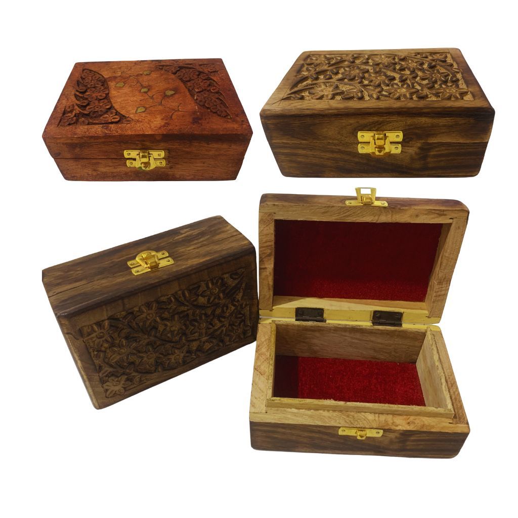 Baú Indiano de Madeira Rústica Escura Caixa Decorativa Mdf para Armazenar Tarot / Cartas / Baralho / Jóias em Oferta na Shopee