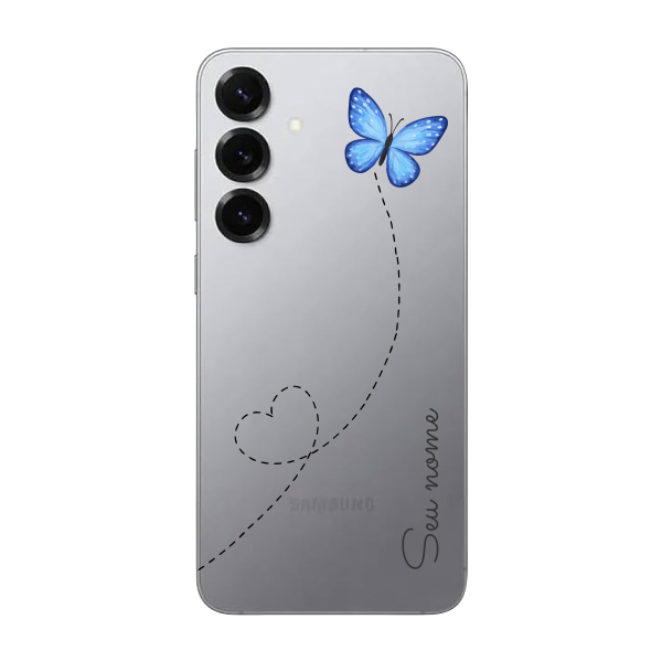 Capinha para Samsung S25 Anti Impacto Personalizada - Traços e borboleta com nome e fundo transparente