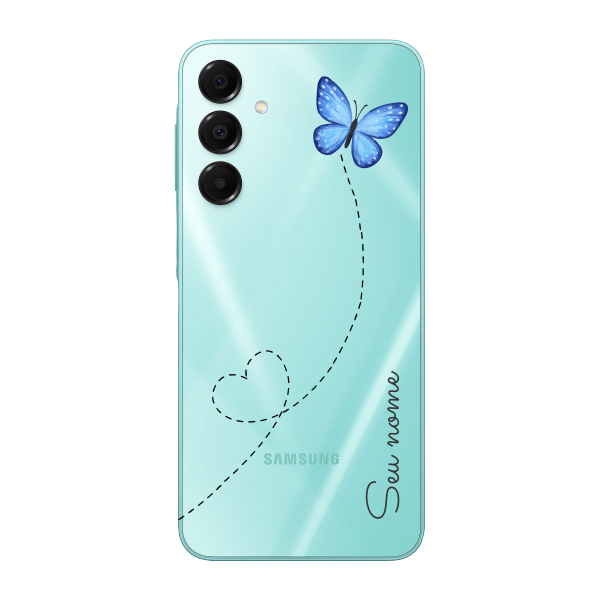 Capinha para Samsung A16 Anti Impacto Personalizada - Traços e borboleta com nome e fundo transparente