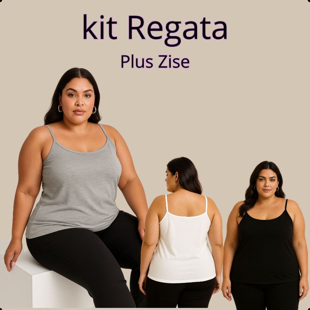 Kit 3 Regatas Alcinha Plus Size GG-G5 Viscose com Elastano Casual em Oferta na Shopee