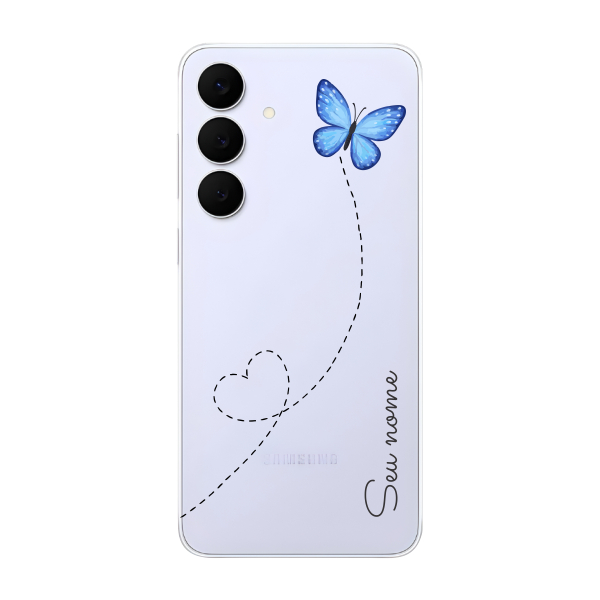 Capinha para Samsung S25 FE Anti Impacto Personalizada - Traços e borboleta com nome e fundo transparente