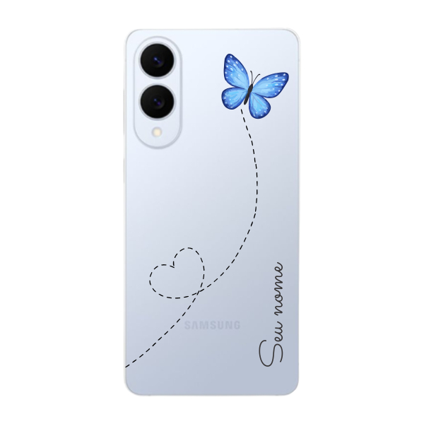 Capinha para Samsung S25 Edge Anti Impacto Personalizada - Traços e borboleta com nome e fundo transparente