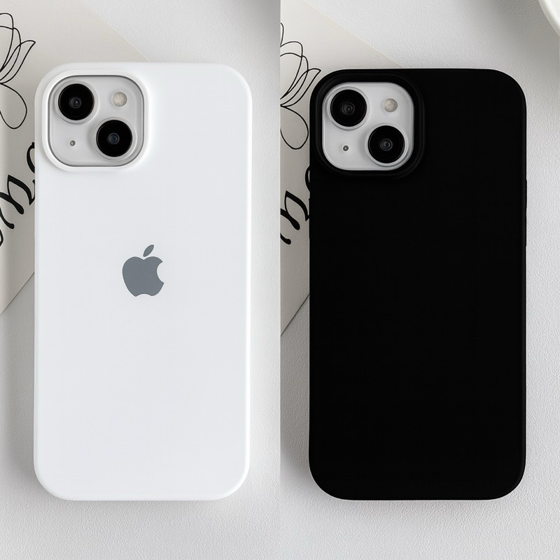 Capa Capinha Silicone Aveludada Premium PRETO BRANCO Para IPhone 13 XR/11/13/14/15//16/16Promax/plus