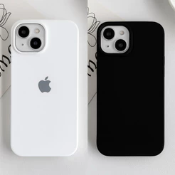 Capa Capinha Silicone Aveludada Premium PRETO BRANCO Para IPhone 13 XR/11/13/14/15//16/16Promax/plus