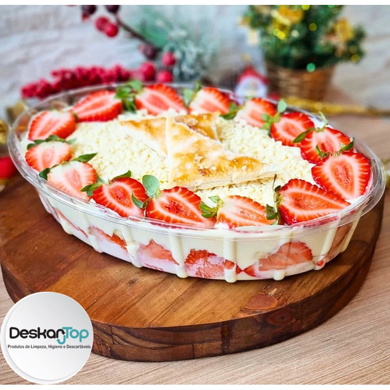 Embalagem Plástica Grande Oval Travessa Sobremesa Doces Pavê Torta G34 GALVANOTEK