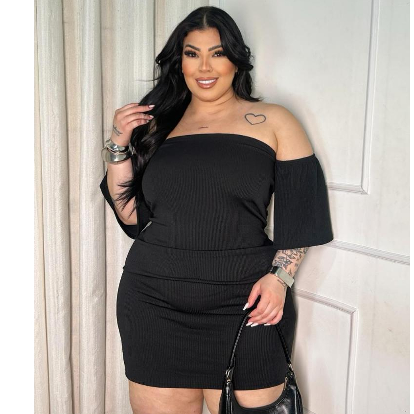 SELAH - VESTIDO TOMARA QUE CAIA HELOÁ COM MANGUINHA PLUS SIZE em Oferta na Shopee