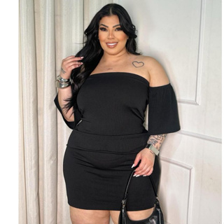 SELAH - VESTIDO TOMARA QUE CAIA HELOÁ COM MANGUINHA PLUS SIZE em Oferta na Shopee