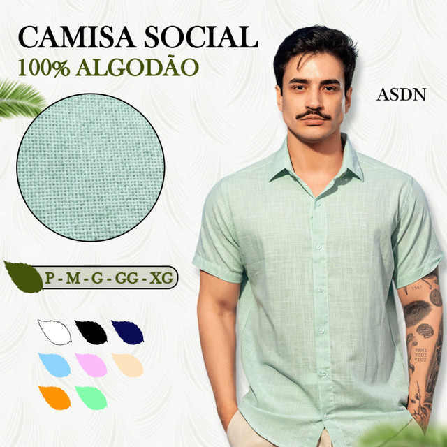 Camisa Masculina Social Linho Manga Curta Verão P ao XG I Camisa Leve, Sofisticada e Respirável