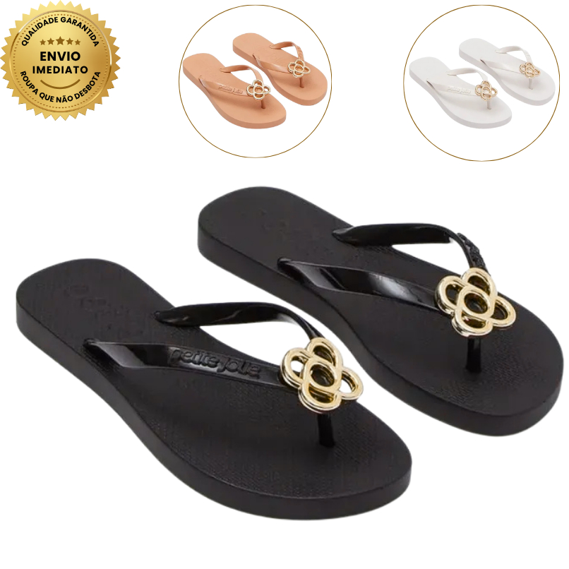 Chinelo Petite Jolie Fresh PJ 6979 Original Envio Rápido - Confortável, Leve, Macio e com Aplique Dourado Premium