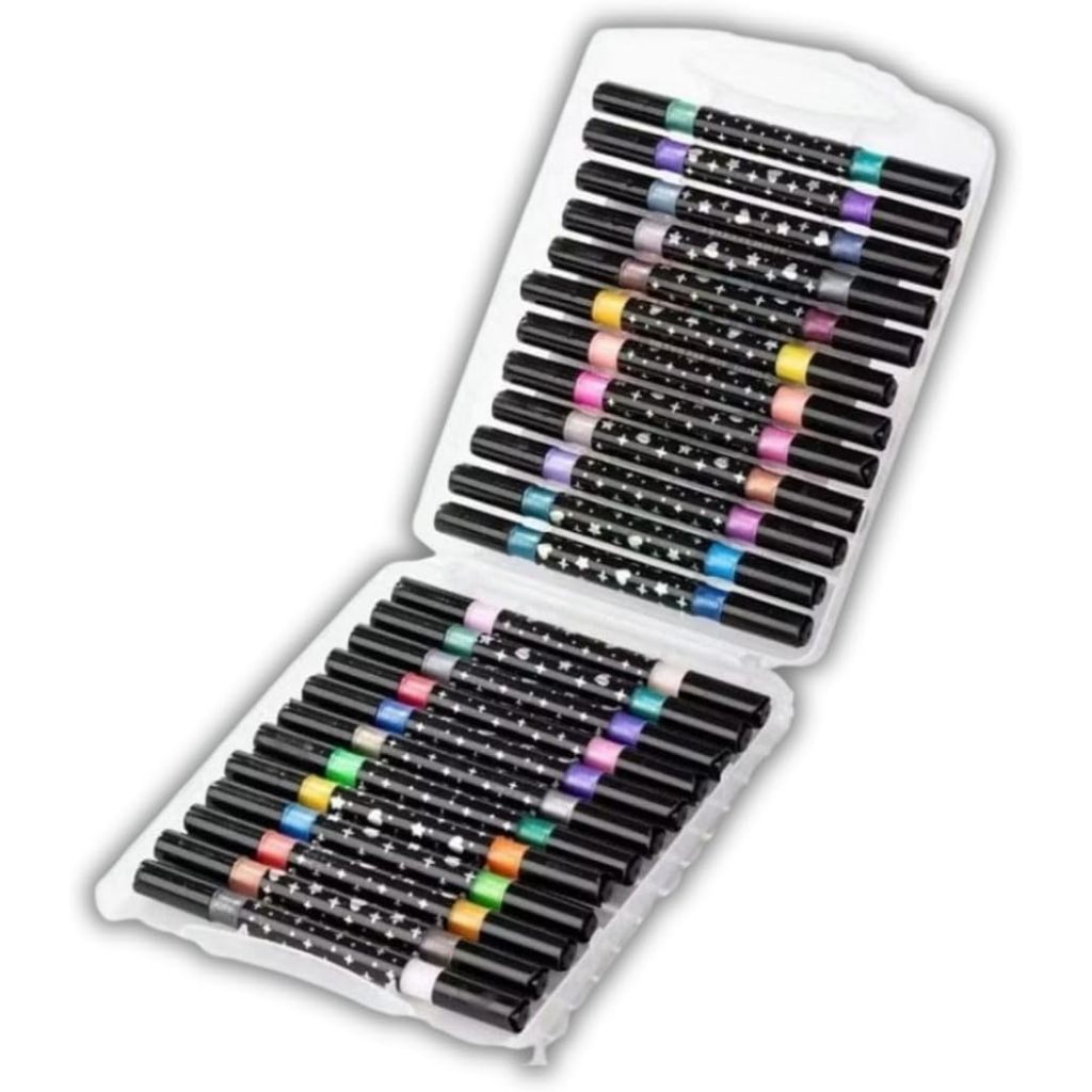 Kit Canetas Marcador 48 Cores Brush Metálico com Glitter – Ponta Dupla, Cores Vibrantes