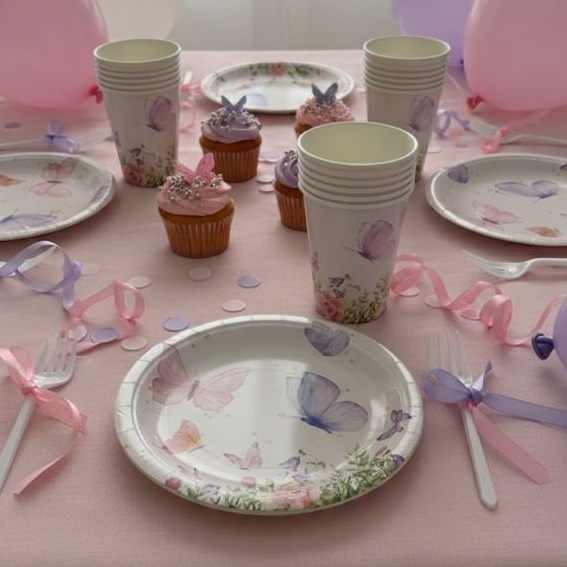 Kit Prato Copo Guardanapo de Borboletas Flores Rosa Mesa Posta Festa Aniversário Descartável Canudo em Oferta na Shopee