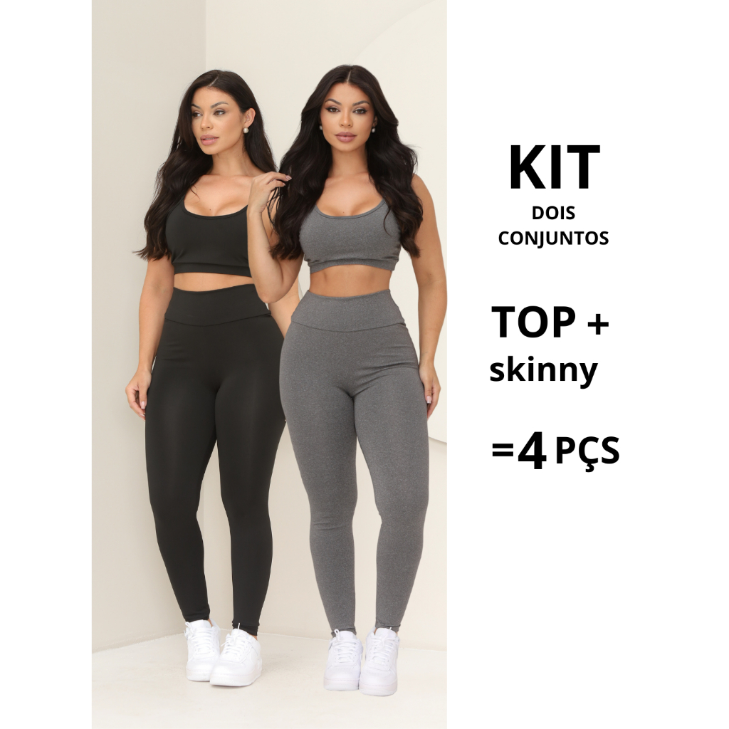 kit 2 Conjunto Fitness Feminino Top e Calça Sports Treino Perfeito Tecido Premium em Oferta na Shopee