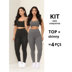 kit 2 Conjunto Fitness Feminino Top e Calça Sports Treino Perfeito Tecido Premium
