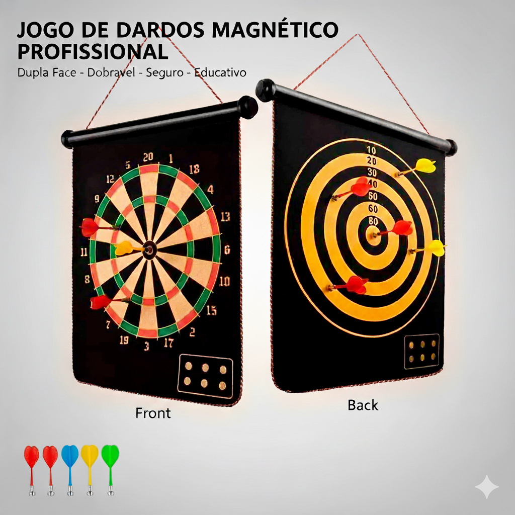 Jogo De Dardos Magnético Tiro Ao Alvo Dupla Face Dobrável 38x45 Profissional Jogos Educativos