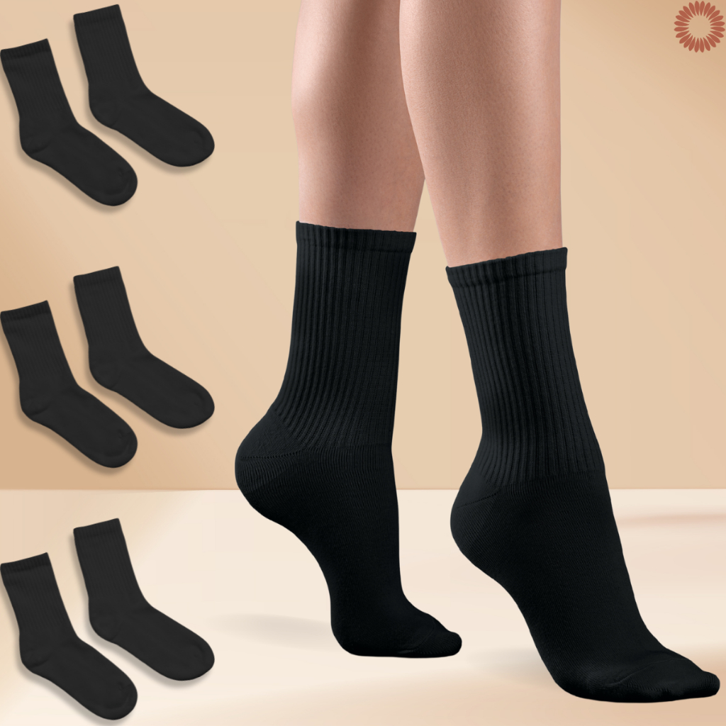 Kit Até 12 Pares Meia Feminina Preta Cano Médio Respiravel