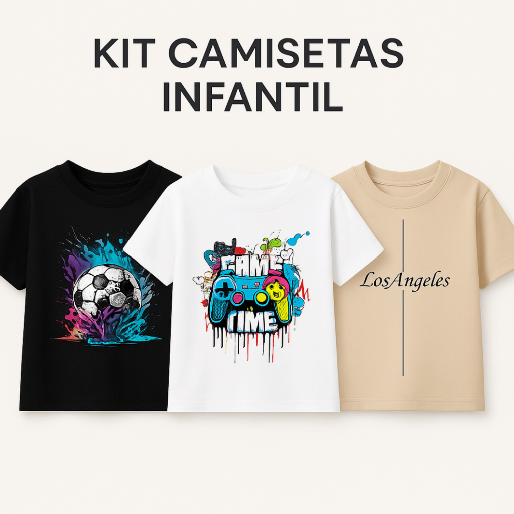 KIT 3 CAMISETAS INFANTIL MENINO 100% ALGODÃO ESTAMPAS VARIADAS,BLUSA CAMISETA MENINO TENDÊNCIA