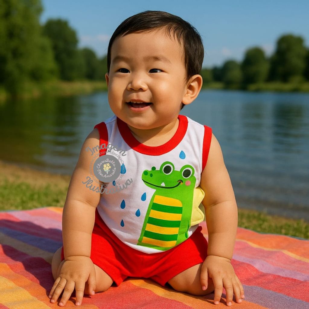 Conjunto Camiseta Regata Shorts Bebê Menino Temático Animal Jacaré Algodão Vermelho 3 a 6 meses