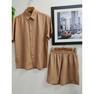 Conjunto Camisa e Short liso Adulto Masculino Tecido de viscose  com elastano  encolhe um pouquinho em Oferta na Shopee