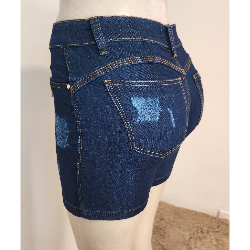 short jeans feminino meia coxa com lycra | destroyed bermuda cintura alta