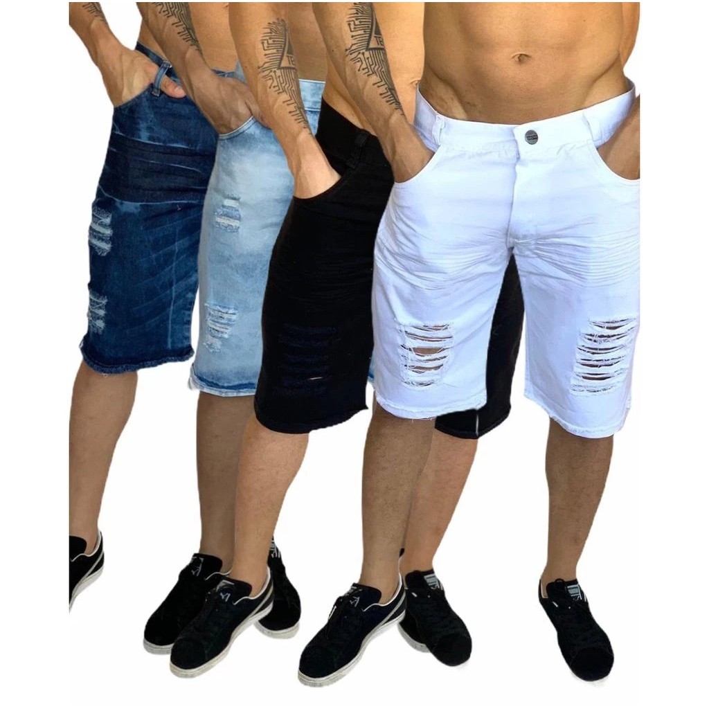 Kit 4 bermuda Jeans Rasgada Masculina Modelo Jogador Direto da fabrica + envio Hoje