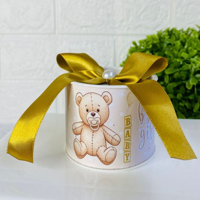 KIT Tubolata Personalizada 5x6 cm Chá Revelação Dourado Bege Maternidade Lembrancinha Brinde festa infantil aniversário