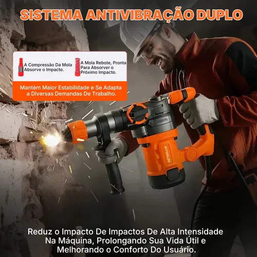 Martelete Rompedor Perfurador de Concreto 2200W Aitoolzo Laranja — foto 5