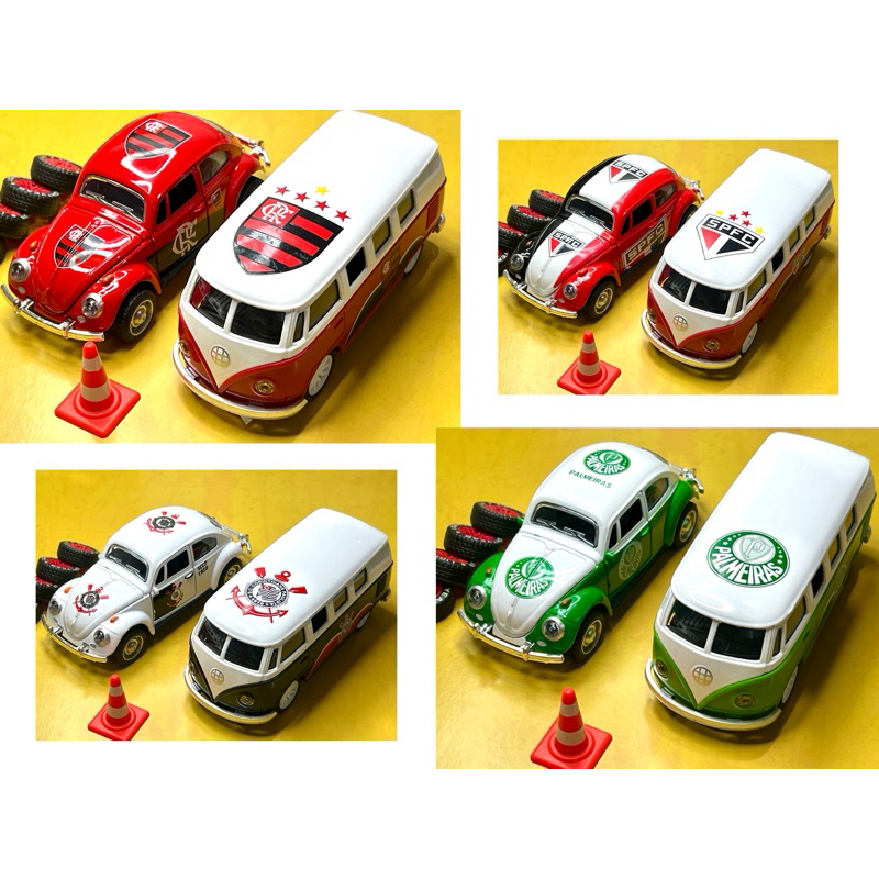 Fusca e Kombi Miniatura Times carrinho metal colecionador brinquedos