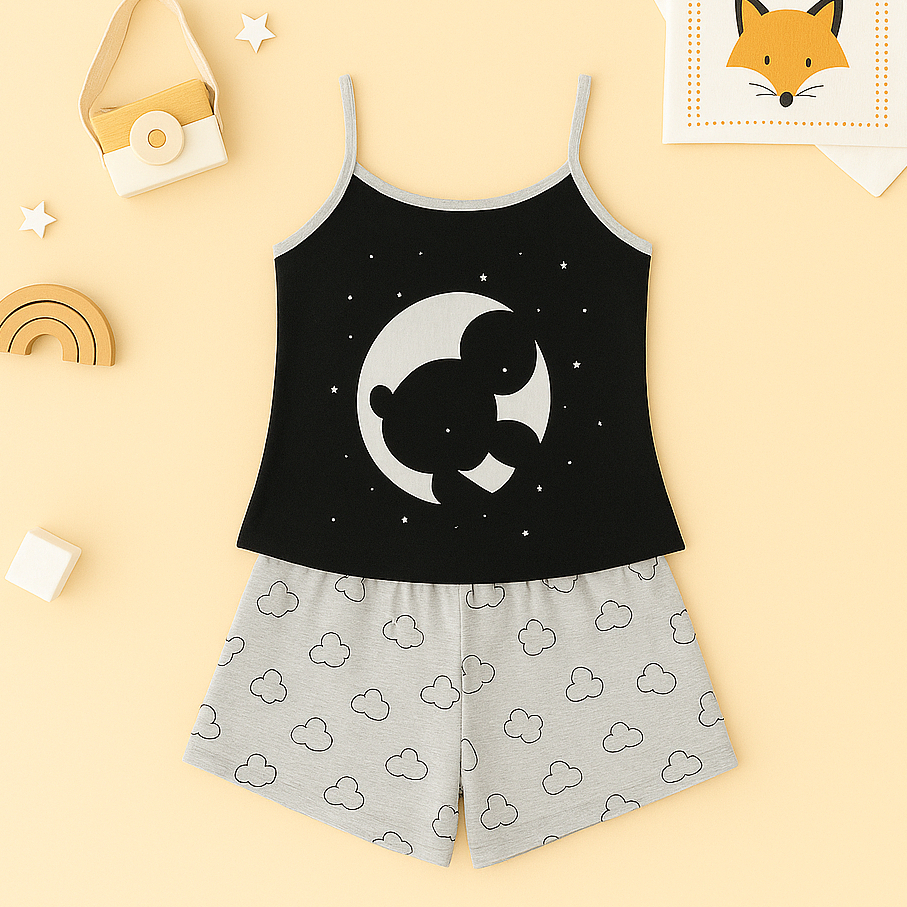 Baby Doll M.K Fofo Malha Premium Pijama Feminino Adulto Short e Alça Fina Verao Confortavel